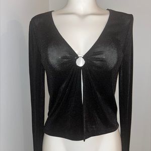 Garage keyhole ring fly black top long sleeve blouse